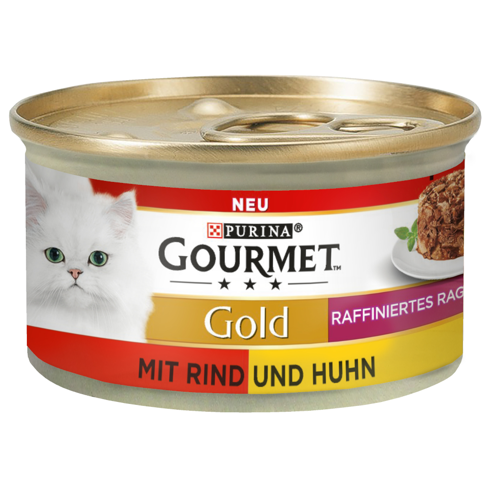 25% taniej! Gourmet, karma mokra, 24 x 85 g / 48 x 85 g / 52 x 85 g - Gold Ragout, w sosie, wołowina i kurczak, 24 x 85 g
