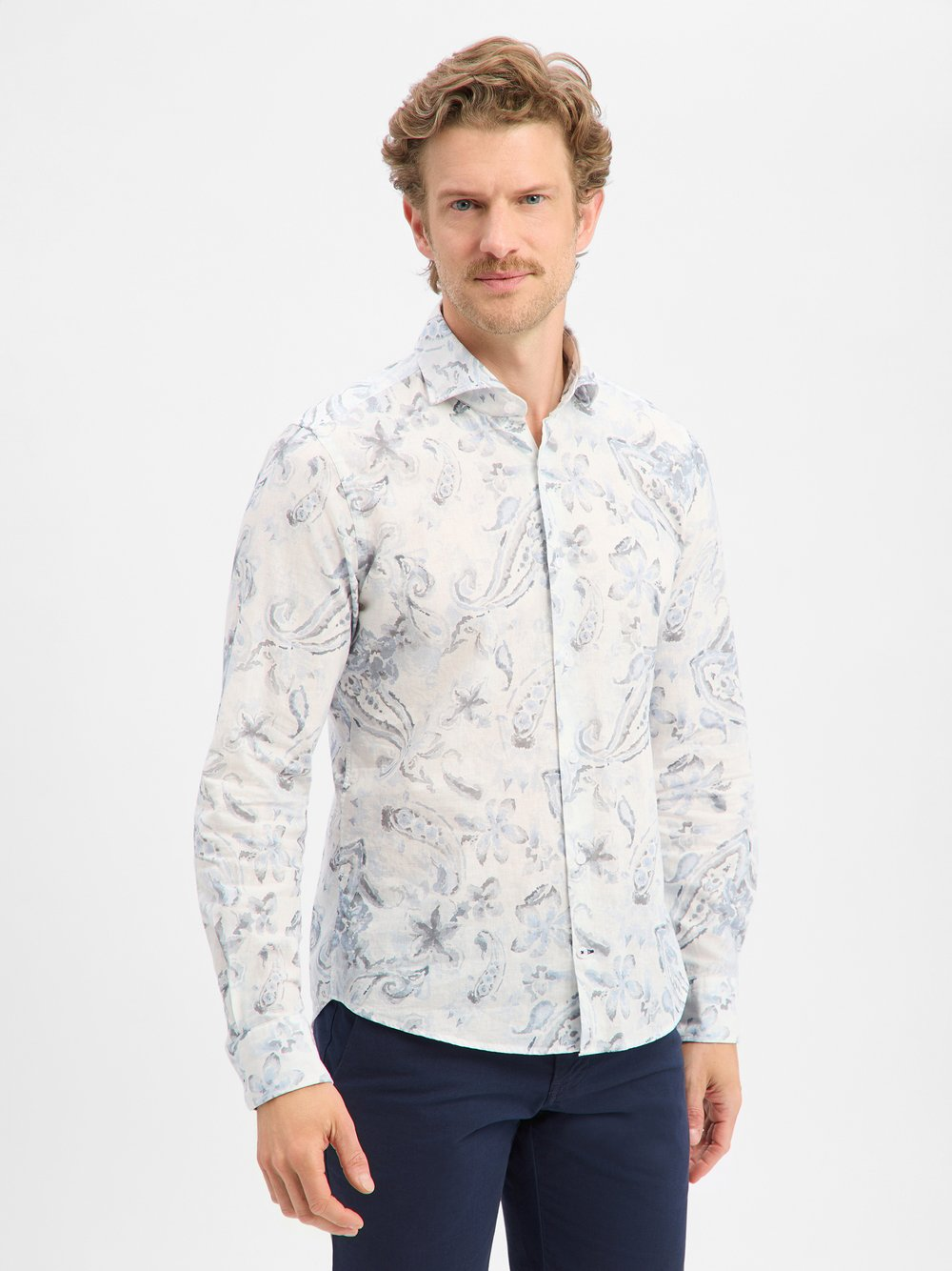 JOOP! Koszula męska z zawartością lnu - Pai Mężczyźni Slim Fit Bawełna szary, 43