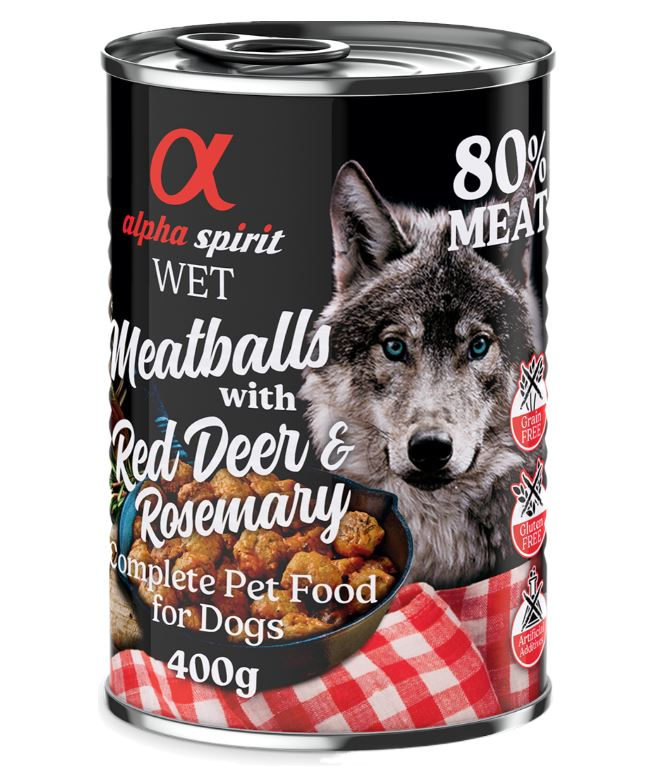 alpha spirit Dog Meatballs, 6 x 400 g - Jeleń szlachetny z rozmarynem