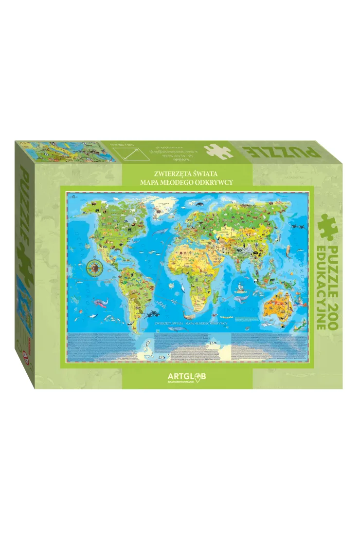 Puzzle 200 el. Mapa Młodego Odkrywcy - Zwierzęta świata