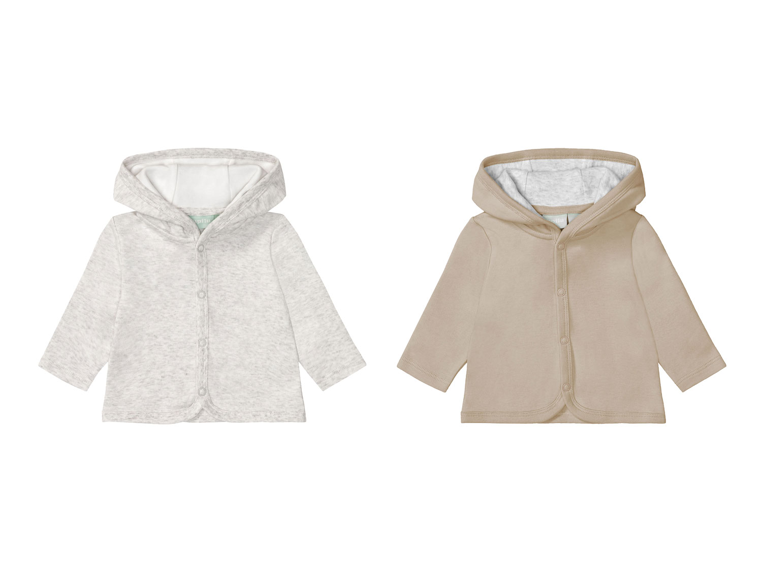 lupilu® Bluza niemowlęca z biobawełny z kapturem, 2 sztuki (Jasnoszary/ beżowy, 86/92) miniaturka
