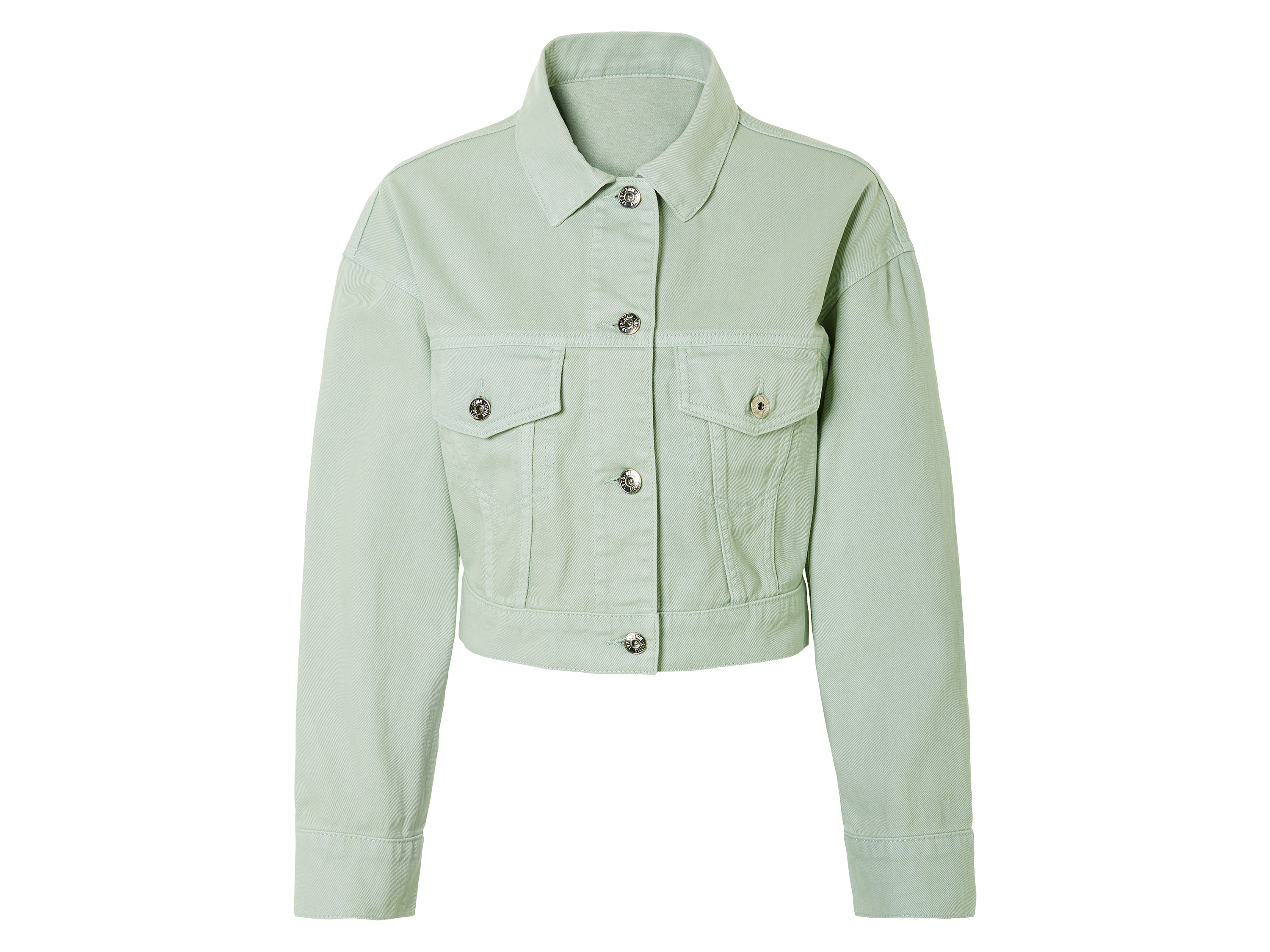 esmara® Kurtka jeansowa damska z bawełny, cropped (42, Jasnozielony)
