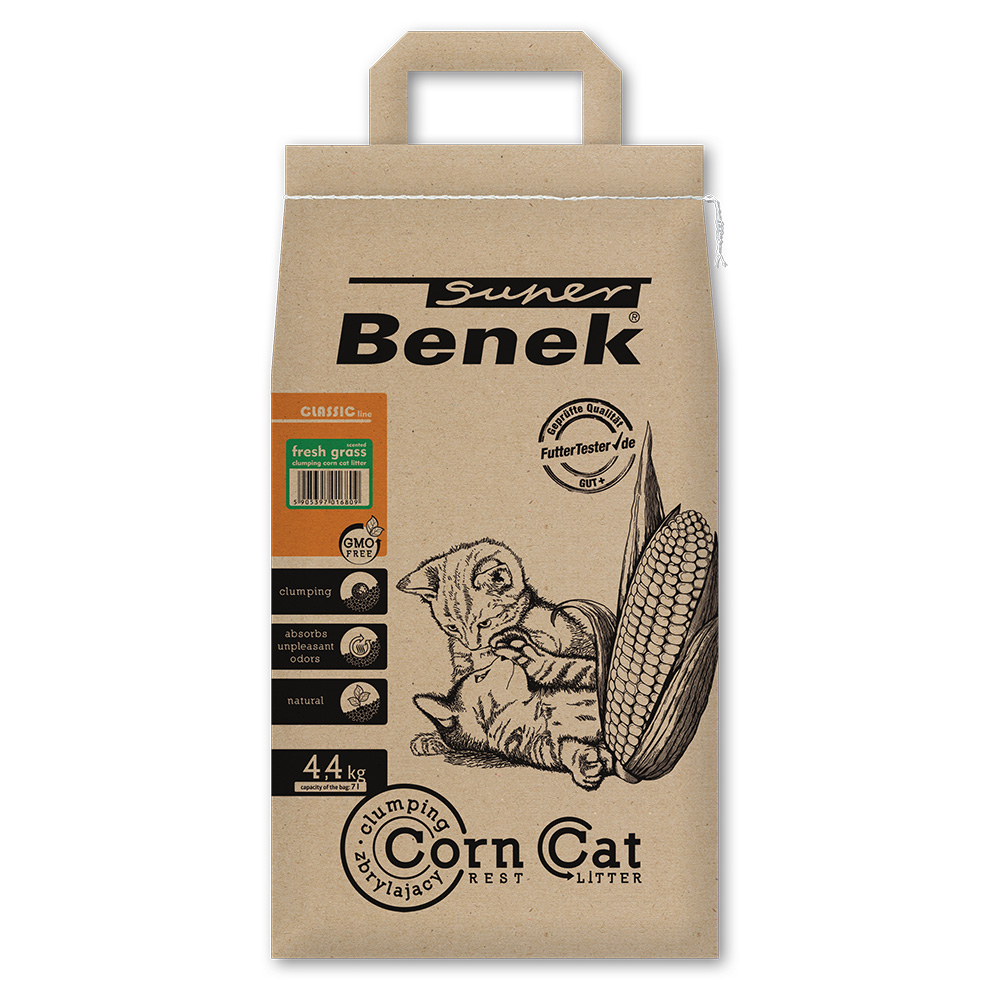Super Benek Corn Cat, zapach świeżej trawy, żwirek dla kota - 7 l (ok. 4,4 kg)
