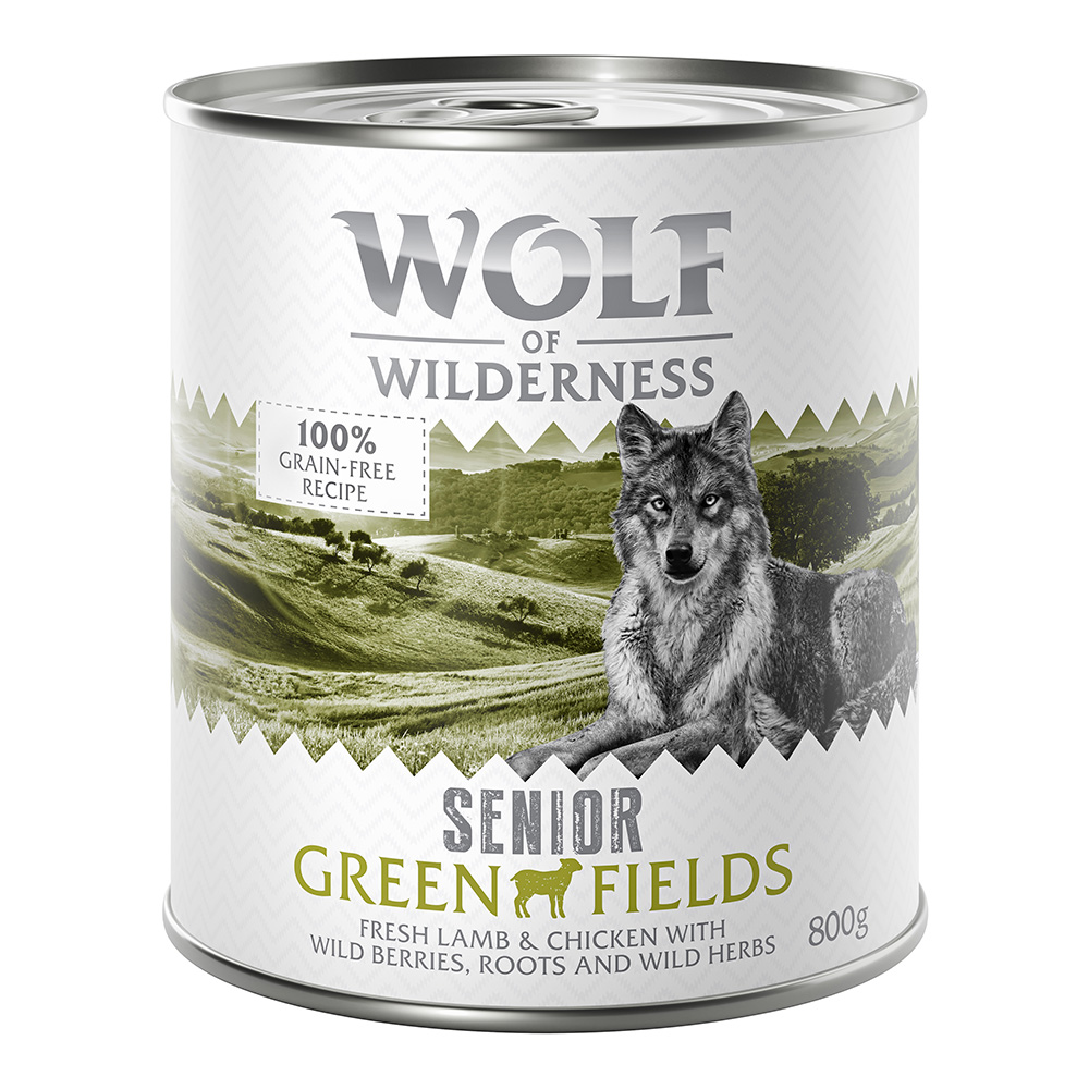 Korzystny pakiet Wolf of Wilderness Senior, 12 x 800 g - Green Fields, jagnięcina i kurczak