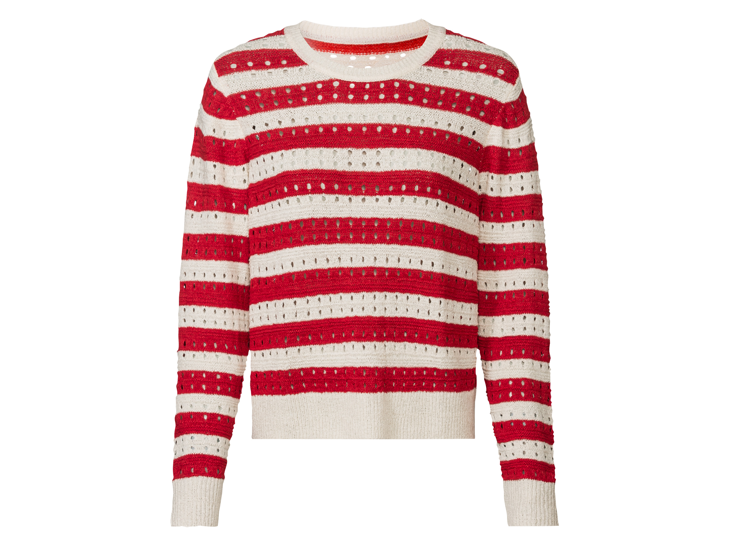 esmara® Sweter damski z teksturowanej dzianiny w prążki (Czerwony prążkowany, M(40/42))