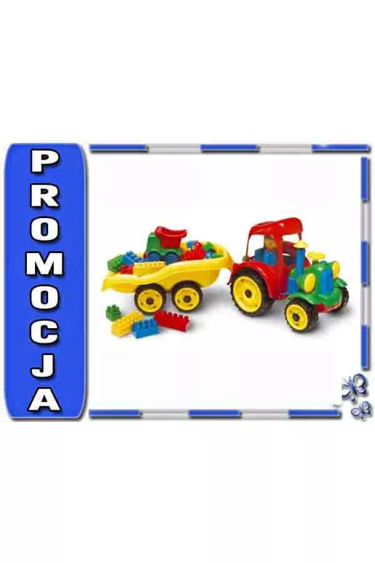 Traktor z przyczepą z klockami