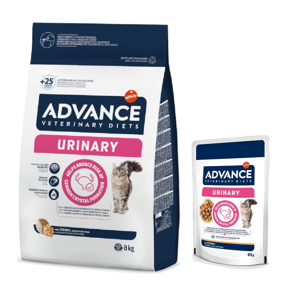 15% taniej! Advance Veterinary Diets: 7,5 kg / 8 kg karma sucha + Feline Urinary, 12 x 85 g - Urinary, 8 kg