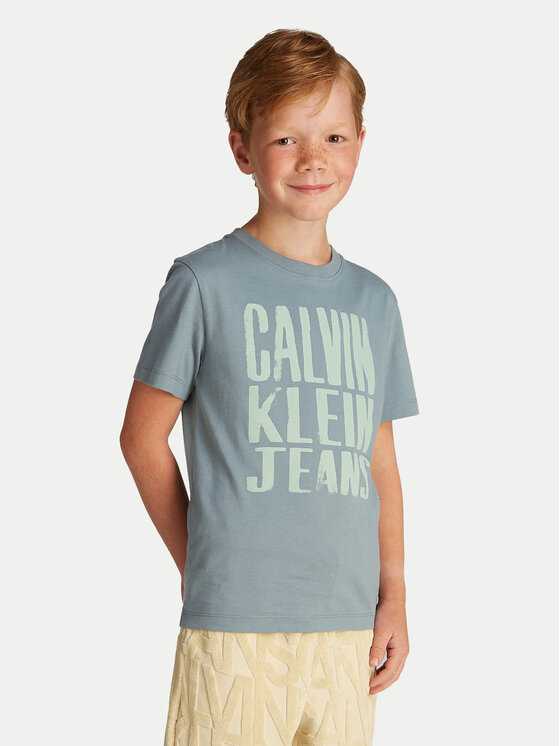 Calvin Klein Jeans T-Shirt Slogan Graphic IB0IB02459 Niebieski Regular Fit