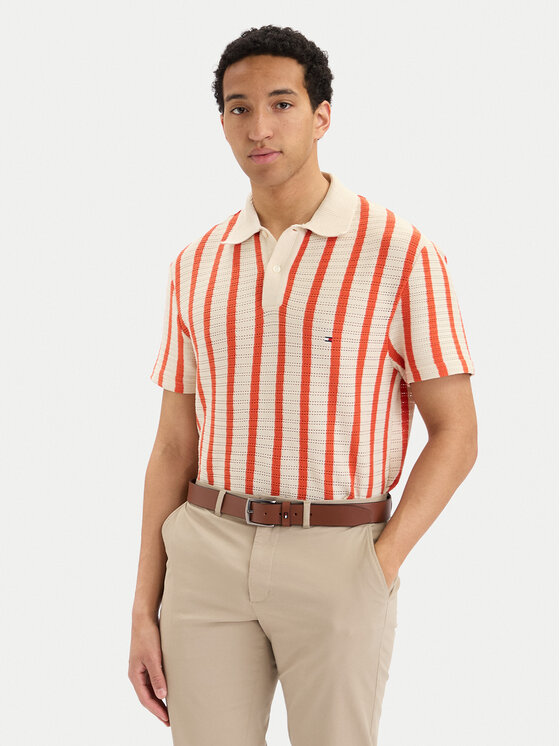 Tommy Hilfiger Polo MW0MW42770 Kremowy Regular Fit