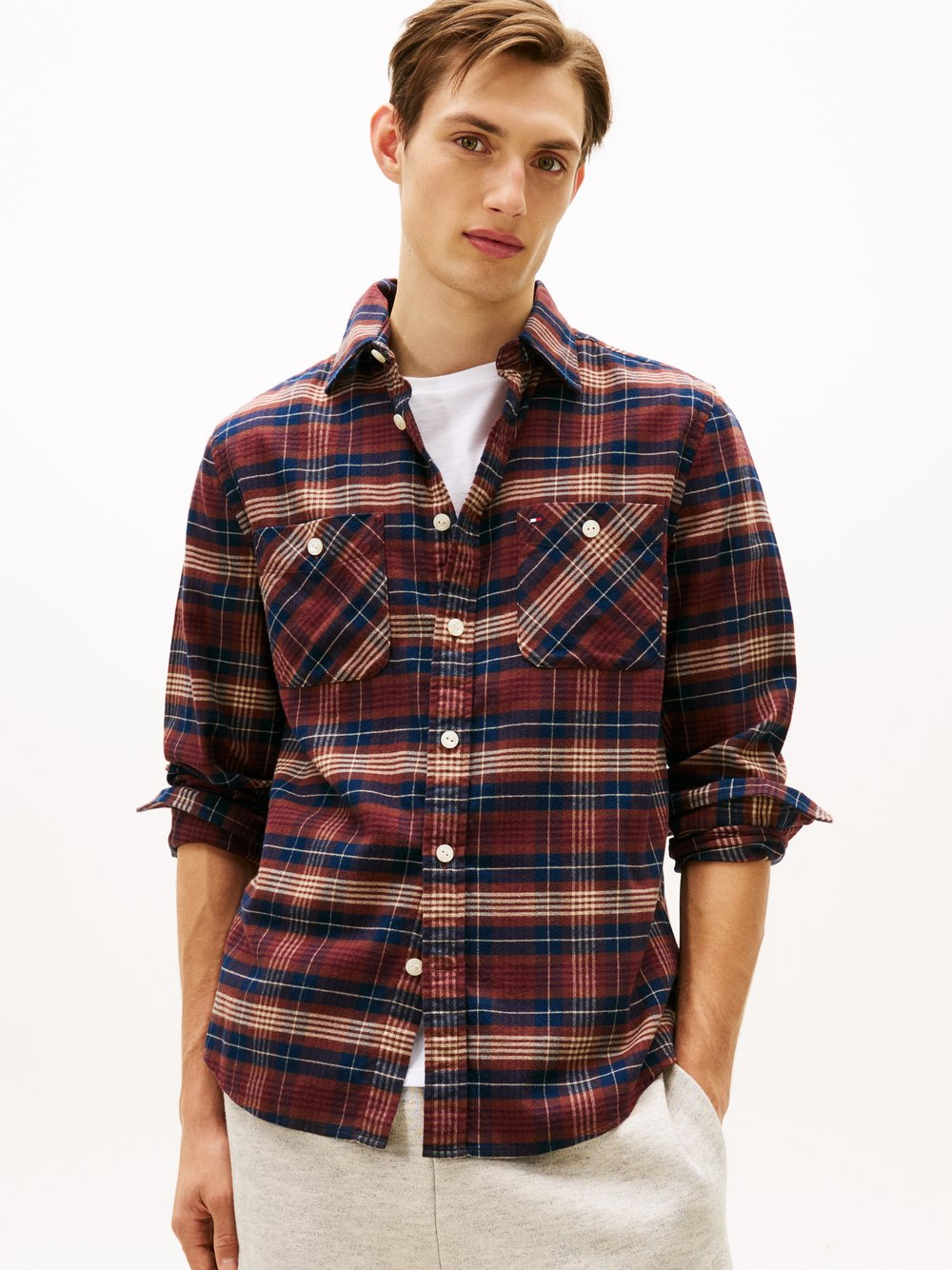 Tommy Hilfiger Męska koszula flanelowa Mężczyźni Regular Fit Bawełna czerwony|niebieski|brązowy|biały, M