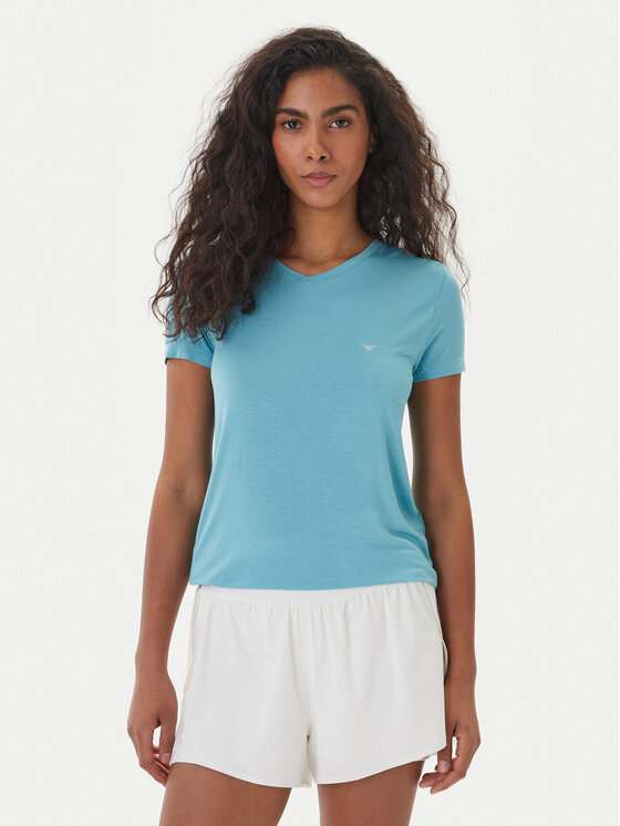 Emporio Armani T-Shirt EW000409 AF19024 U9163 Turkusowy Regular Fit
