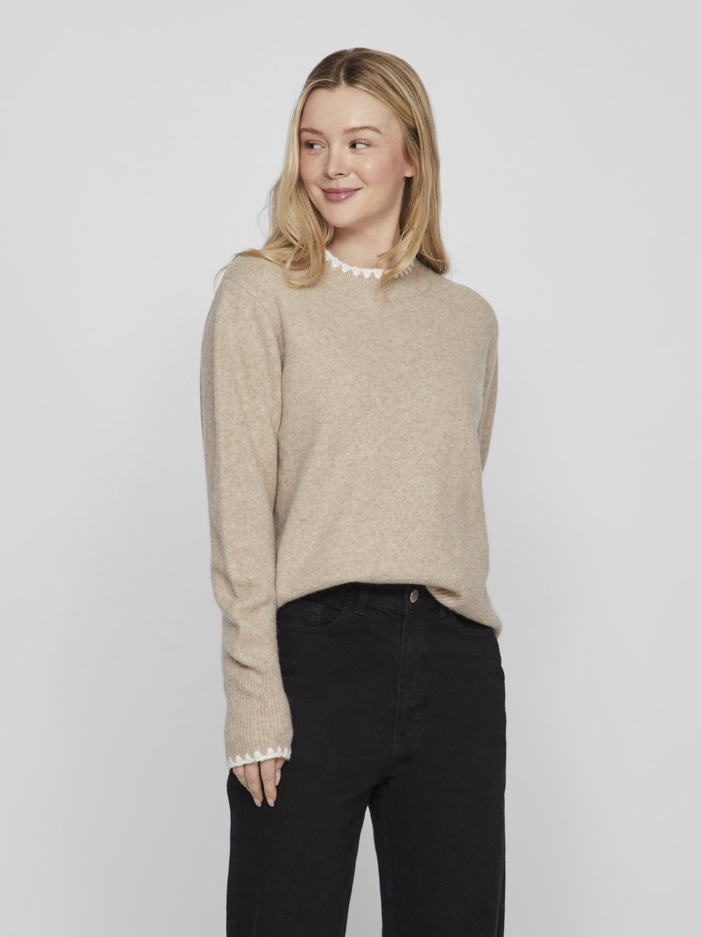 Vila Damski sweter z dzianiny - VIHefna Kobiety beżowy, XL