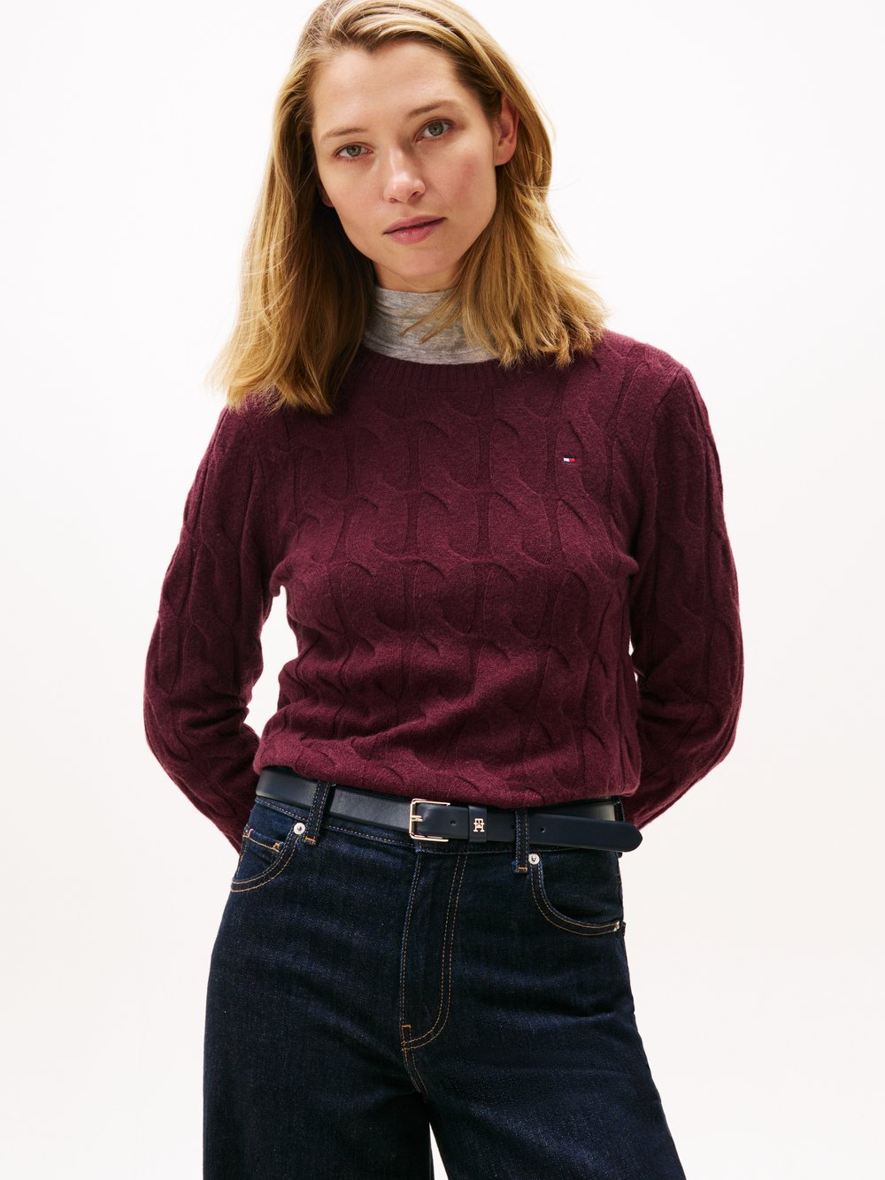 Tommy Hilfiger Sweter damski z dzianiny Kobiety Wełna lila, L