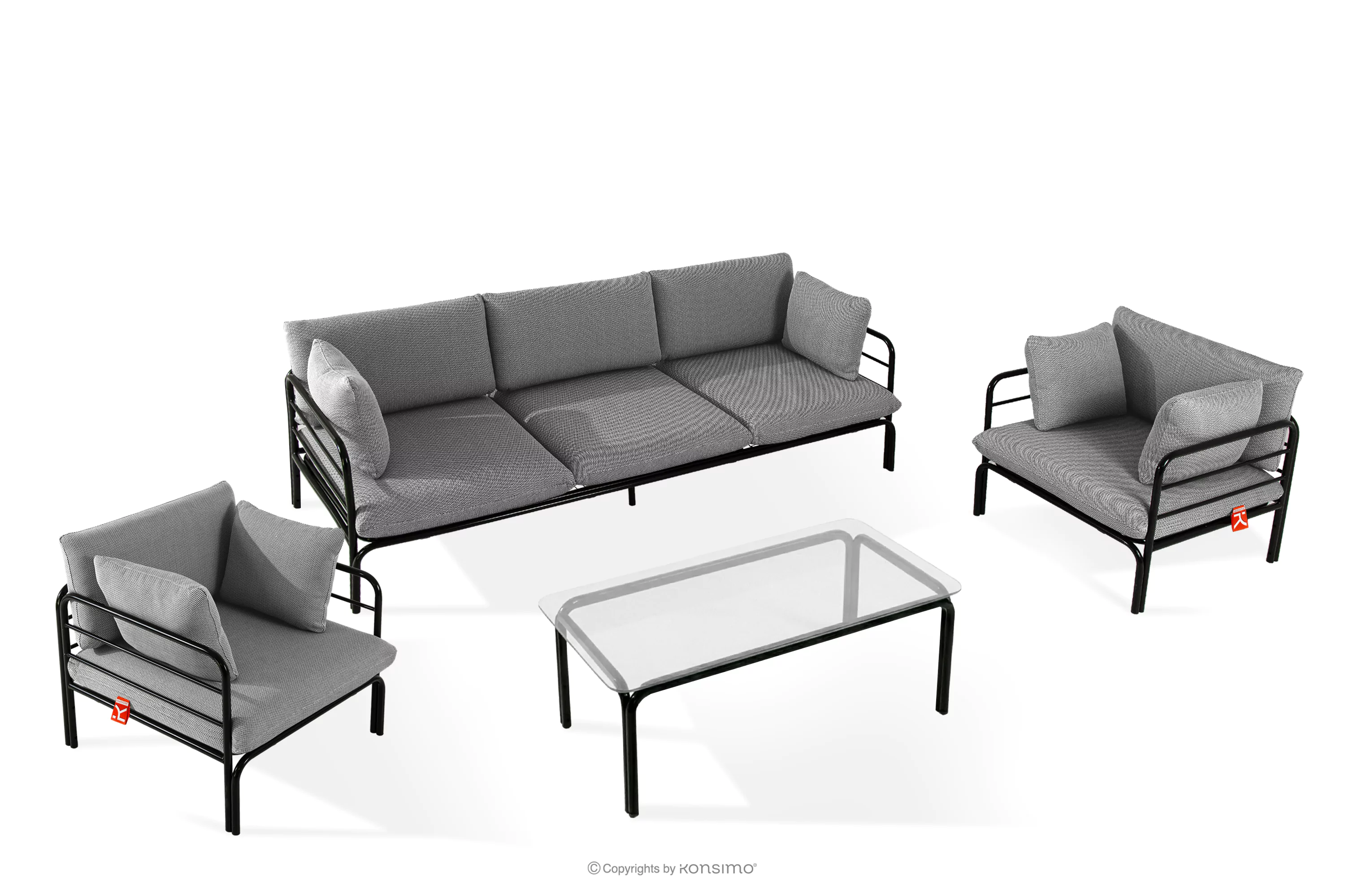 Zestaw mebli ogrodowych 2x fotel, sofa trzyosobowa, stolik antracytowy/czarny/biały RAMBE