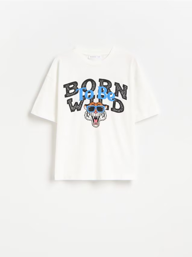 Reserved - Bawełniany t-shirt z nadrukiem - biały