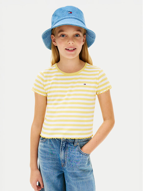Tommy Hilfiger T-Shirt KG0KG08590 Żółty jasny Slim Fit