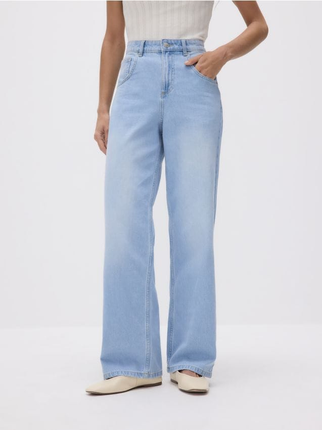 Reserved - Jeansy wide leg z paskiem - niebieski miniaturka