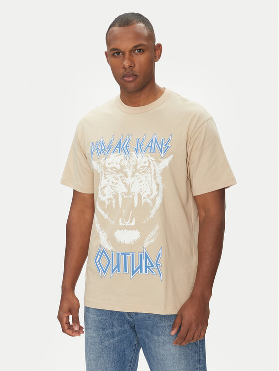 Versace Jeans Couture T-Shirt 78GAHT06 Beżowy Regular Fit