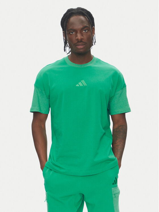 adidas T-Shirt ALL SZN Colorblock JJ3676 Zielony Loose Fit