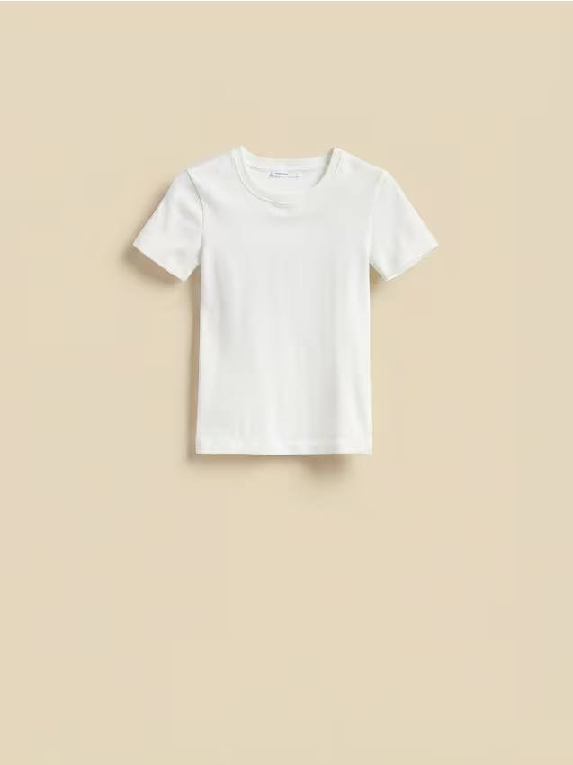 Reserved - T-shirt w prążek - złamana biel