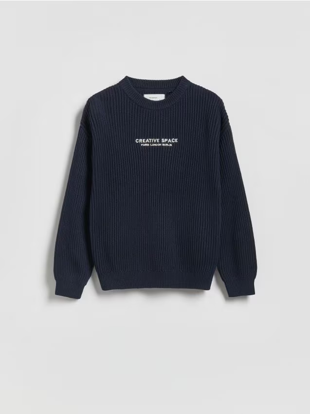 Reserved - Strukturalny sweter z bawełną - granatowy