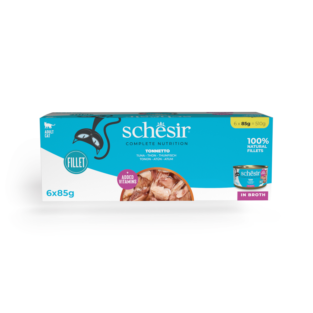 Schesir Complete Nutrition, filet w bulionie, 6 x 85 g w puszce - Tuńczyk