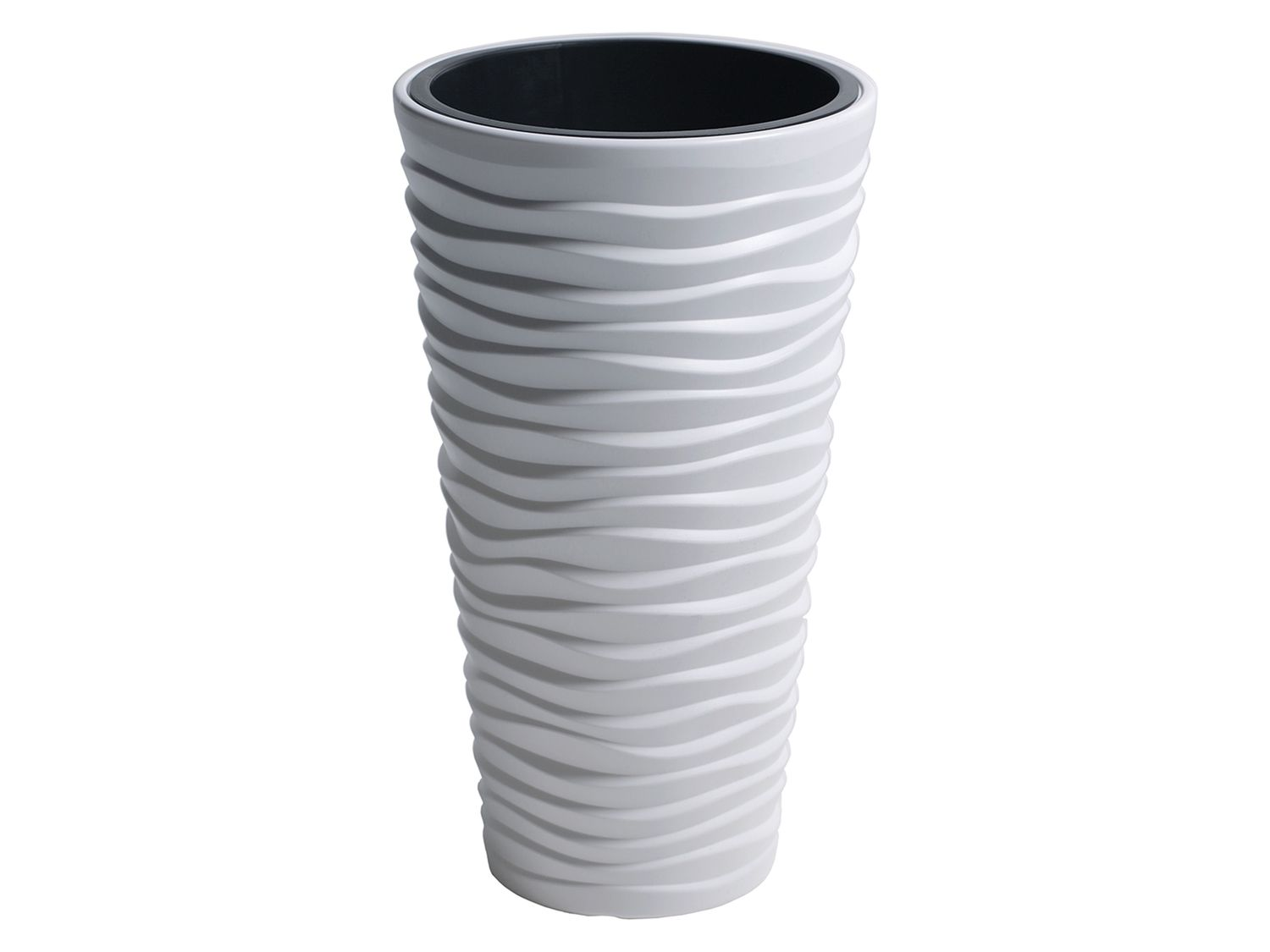 Prosperplast Doniczka Sand Slim, wyjmowany wkład, z poziomymi falami (35 x 62 x 35 cm (szer. x wys. x gł.), Biały)