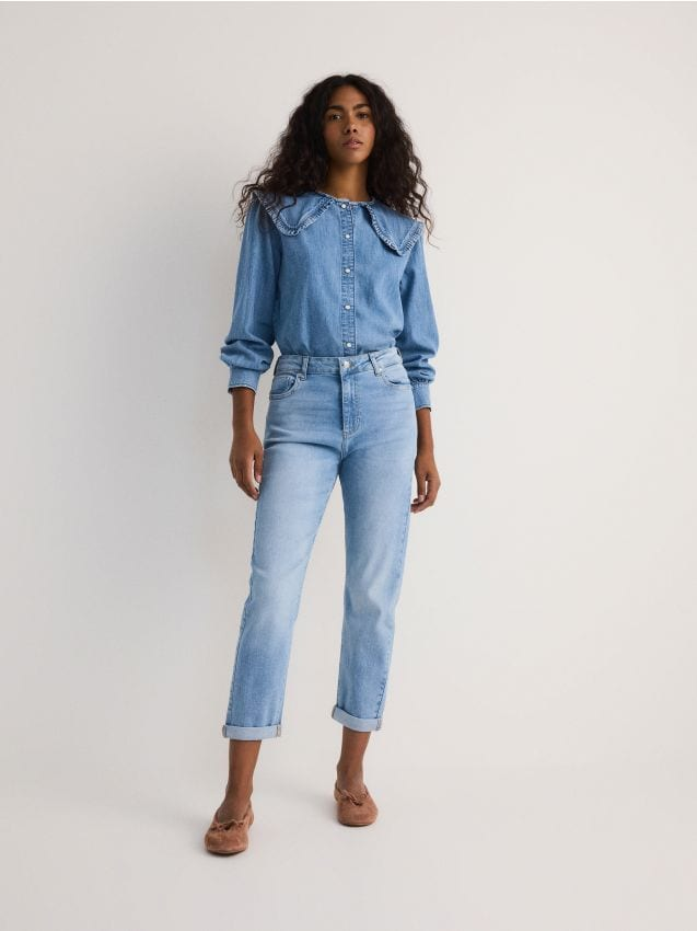 Reserved - Jeansy boyfriend slim - niebieski miniaturka