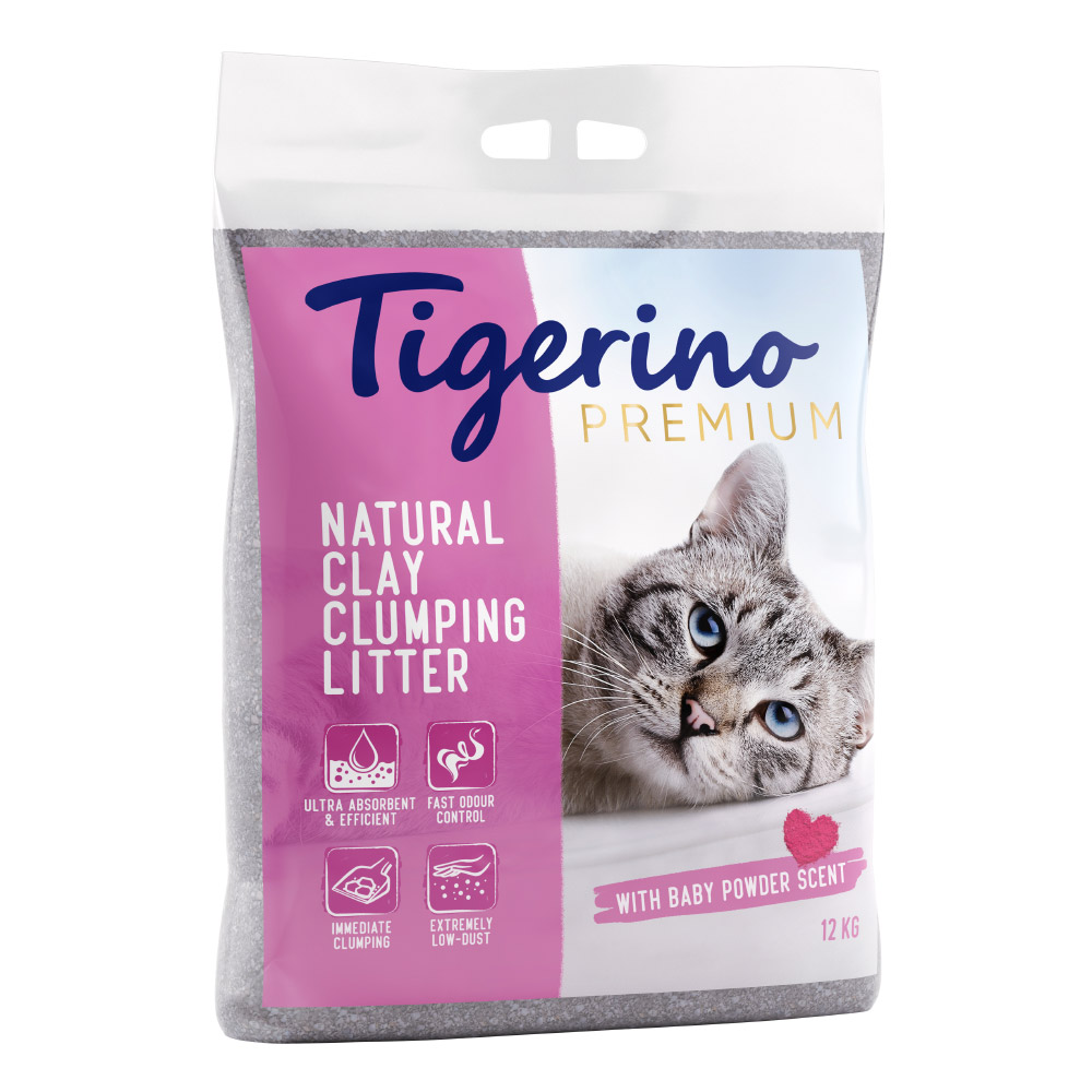 Tigerino Premium, żwirek dla kota - zapach pudru dla dzieci - 2 x 12 kg (ok. 24 l)