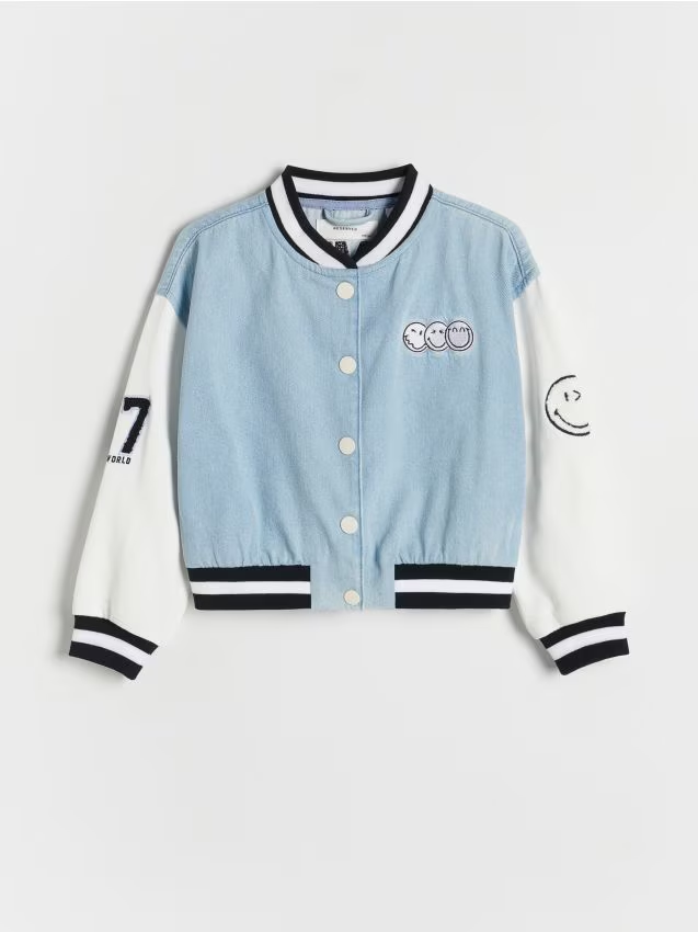 Reserved - Bawełniana bluza bomber SmileyWorld® - jasnoniebieski