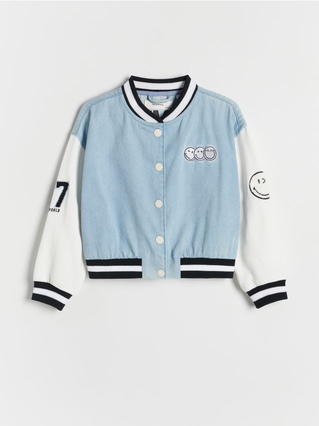 Reserved - Bawełniana bluza bomber SmileyWorld® - jasnoniebieski