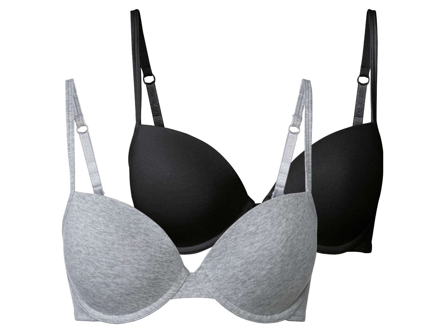 esmara® Biustonosze damskie z fiszbinami, 2 sztuki (80B, Czarny/ szary)