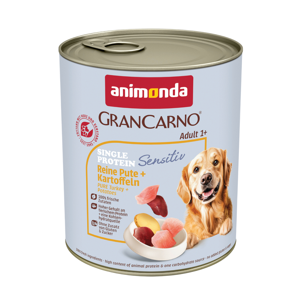 animonda GranCarno Adult Sensitive, 6 x 800 g - Indyk i ziemniaki