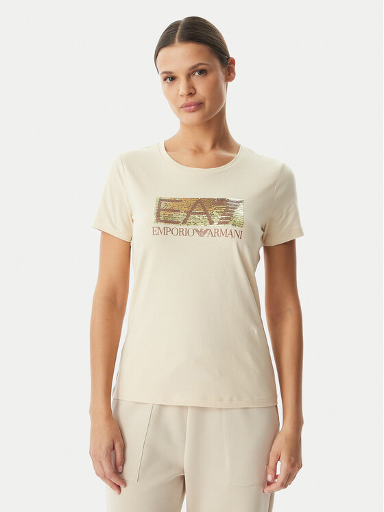 EA7 Emporio Armani T-Shirt 7W001093 AF10373 U1088 Beżowy Regular Fit