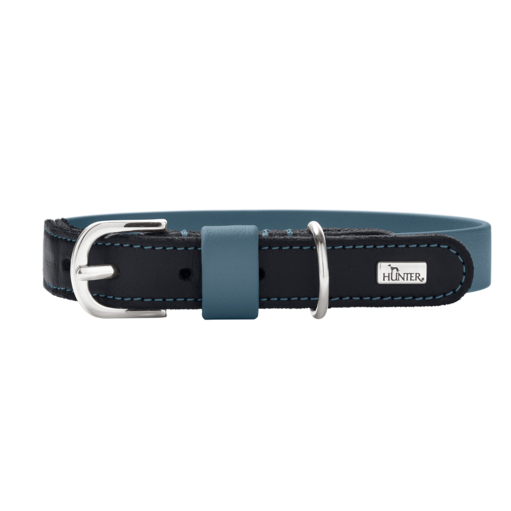 HUNTER obroża Wolmar z BioThane® i skóry, szaroniebiesko/czarna  - Rozmiar S-M: dł. 50 cm, szer. 24 mm
