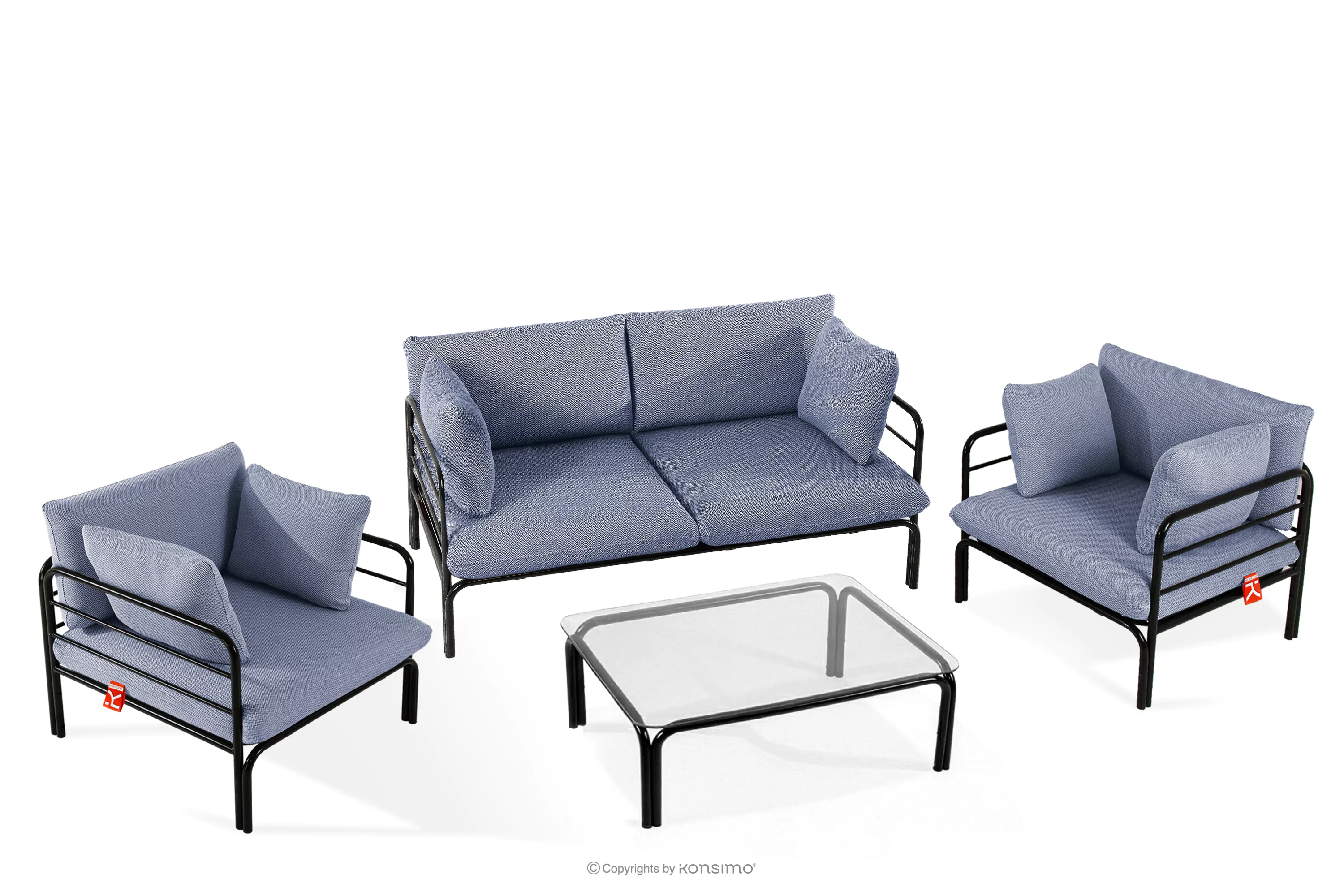 Zestaw mebli ogrodowych 2x fotel, sofa dwuosobowa, stolik antracytowy/granatowy/biały RAMBE