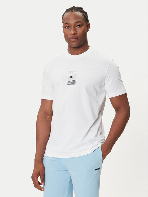 BOSS T-Shirt Photoprint 50545869 Biały Relaxed Fit