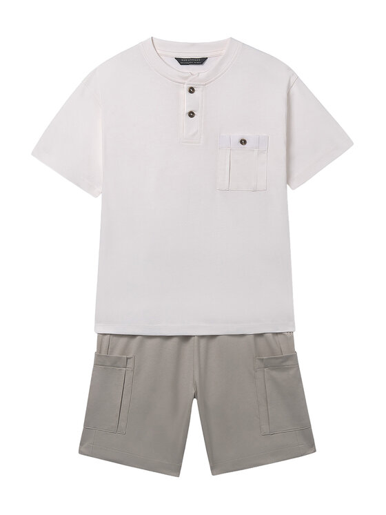 Mayoral Komplet t-shirt i spodenki 6686 Beżowy Regular Fit