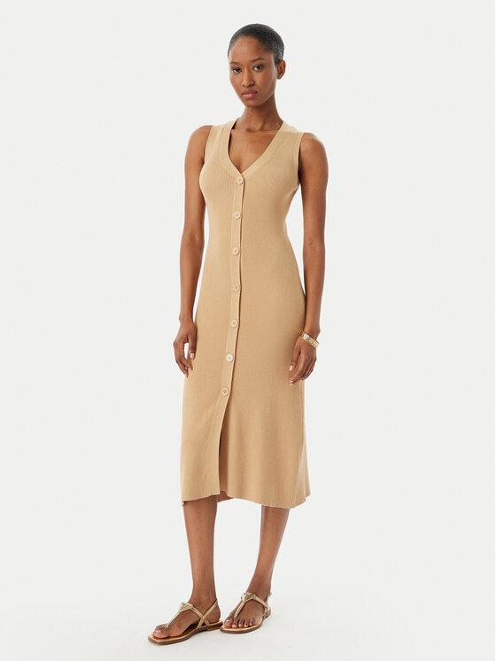 Selmark Sukienka plażowa BO796 Beżowy jasny Slim Fit