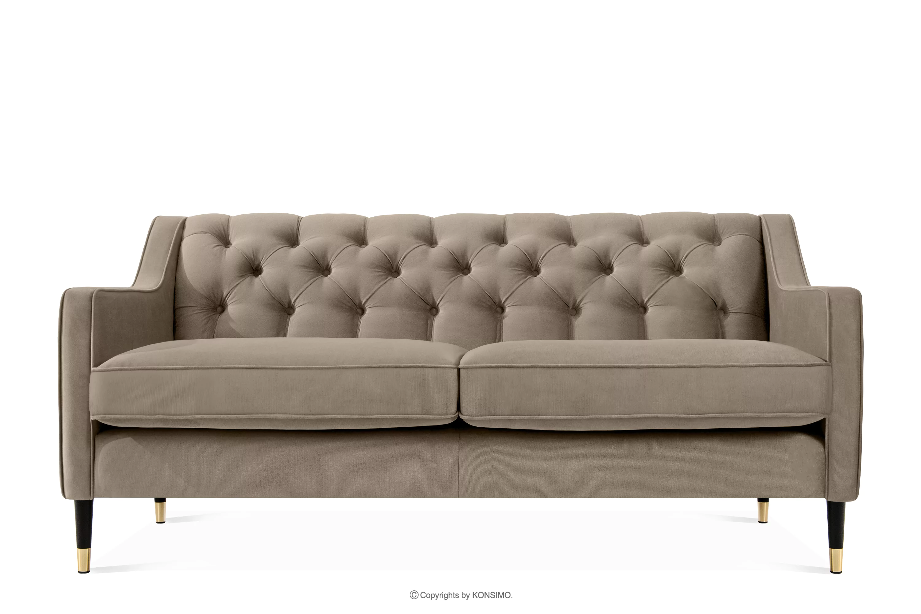 Elegancka sofa dwuosobowa z pikowaniem w tkaninie welur beżowy NOMUS
