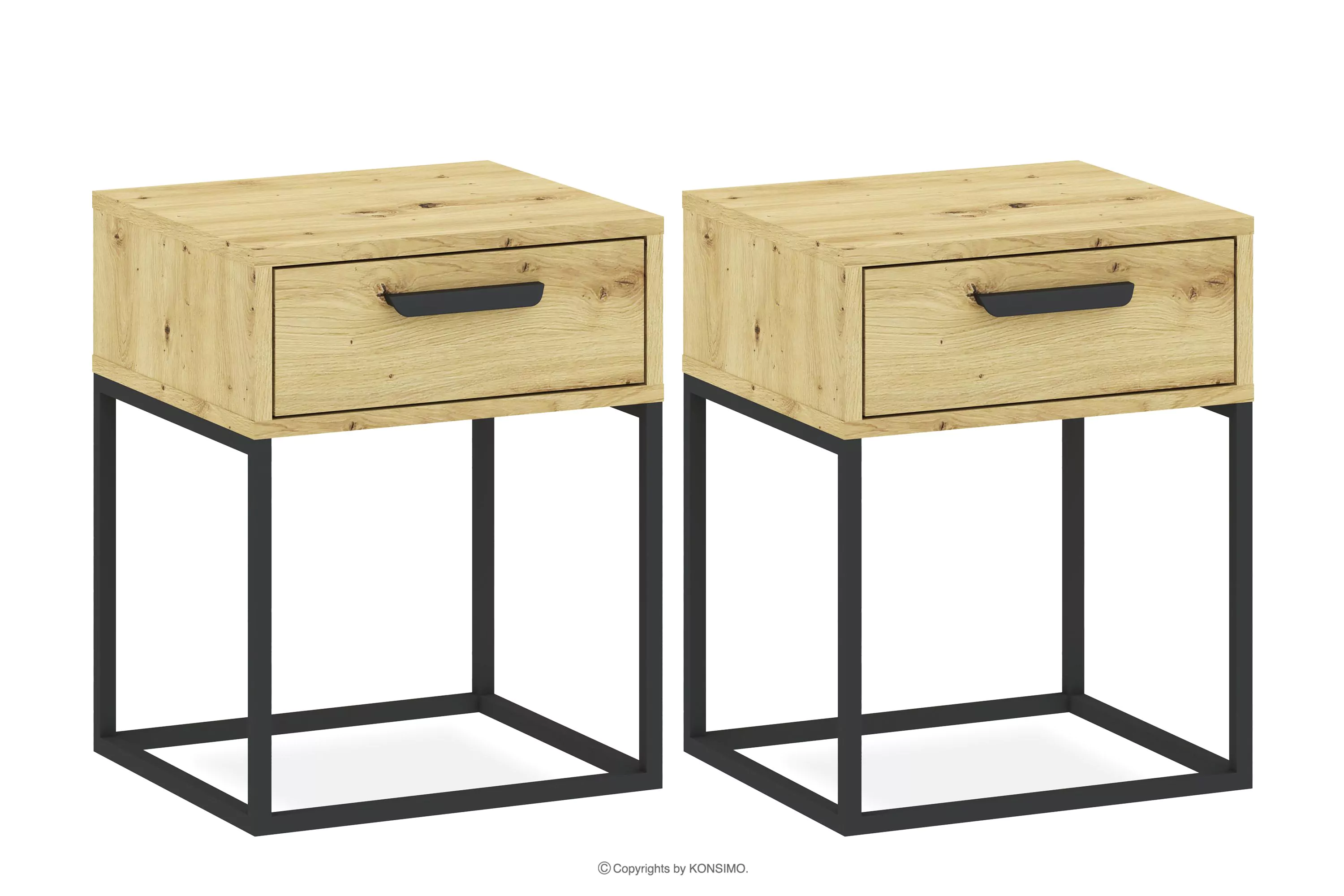 Nowoczesny stolik nocny z szufladą dąb artisan 2szt RECTUS