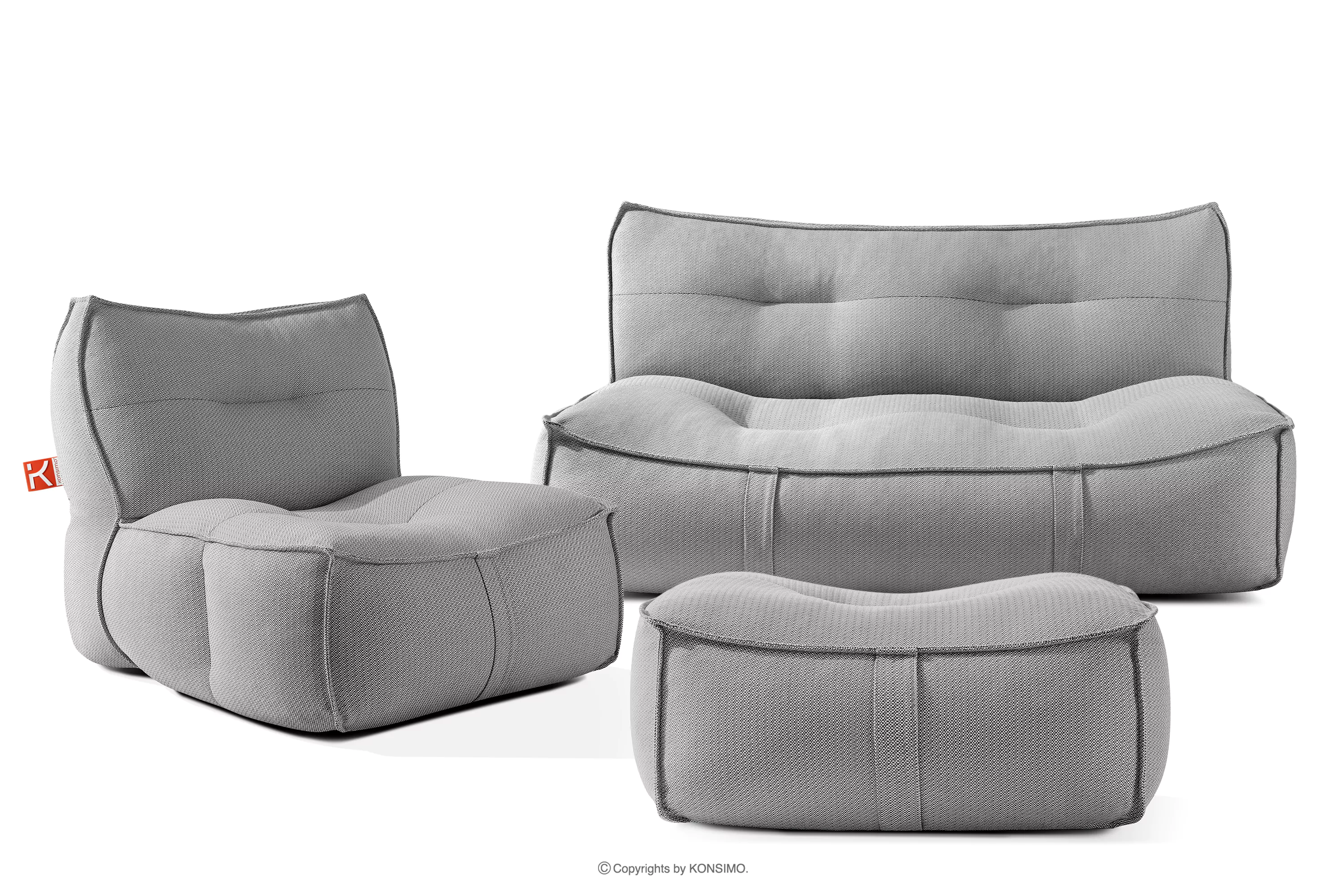 Komplet mebli ogrodowych sofa fotel puf w tkaninie plecionej outdoorowej czarny/biały LOVIA
