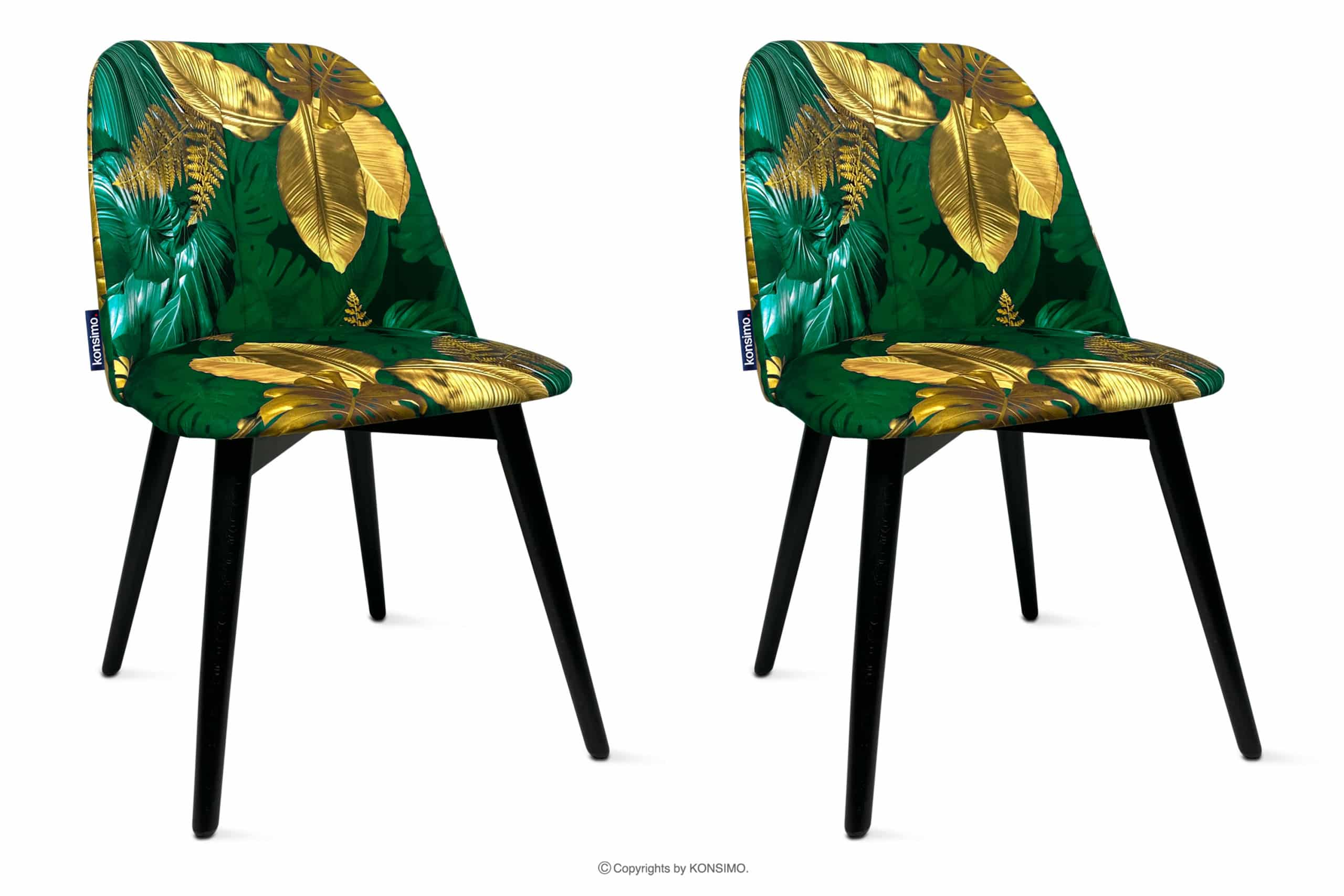 Welurowe zielone krzesła kwiaty złote 2szt BAKERI