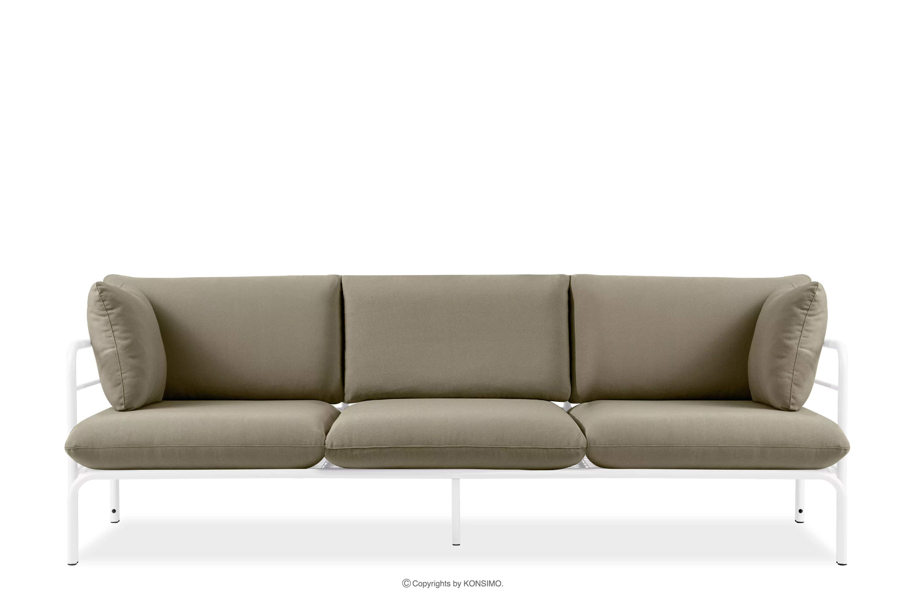 Loftowa sofa ogrodowa 3 na metalowych nogach biały/beżowy RAMBE