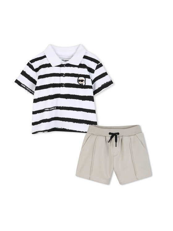 Karl Lagerfeld Kids Komplet polo i spodenki Z31068 S Beżowy Regular Fit