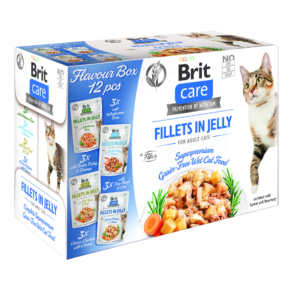 Brit Care Cat, filety w galarecie, 12 x 85 g  - Pakiet mieszany, 4 smaki