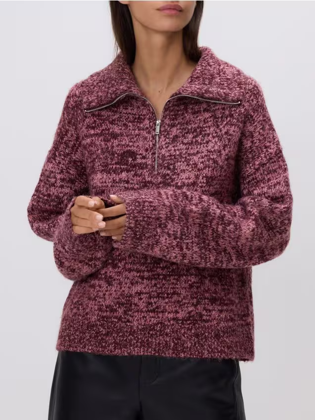 Reserved - Wzorzysty sweter z kołnierzykiem - bordowy