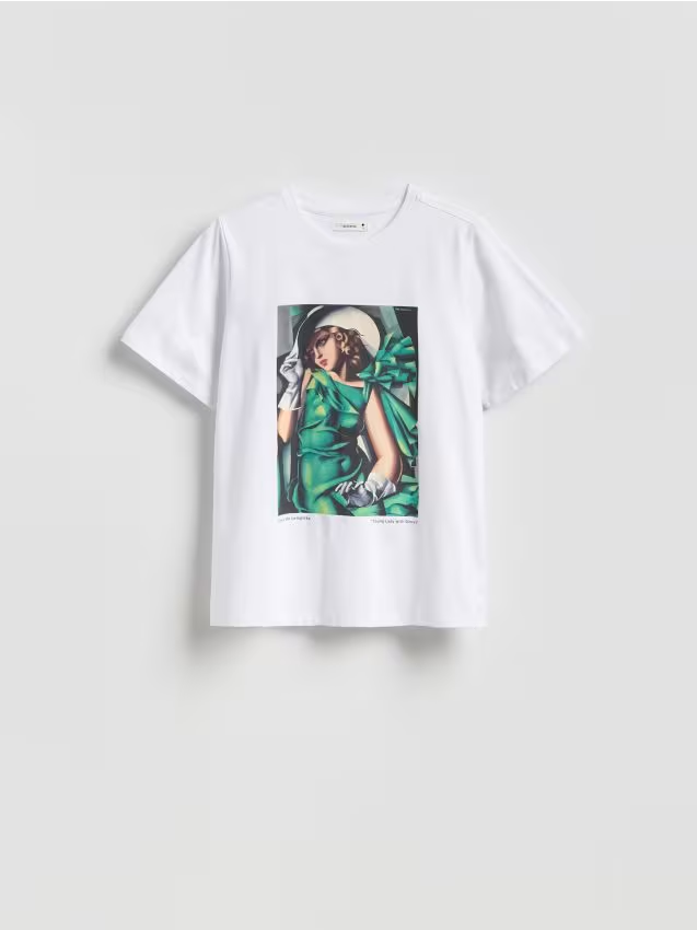 Reserved - T-shirt z nadrukiem Tamara Łempicka - biały