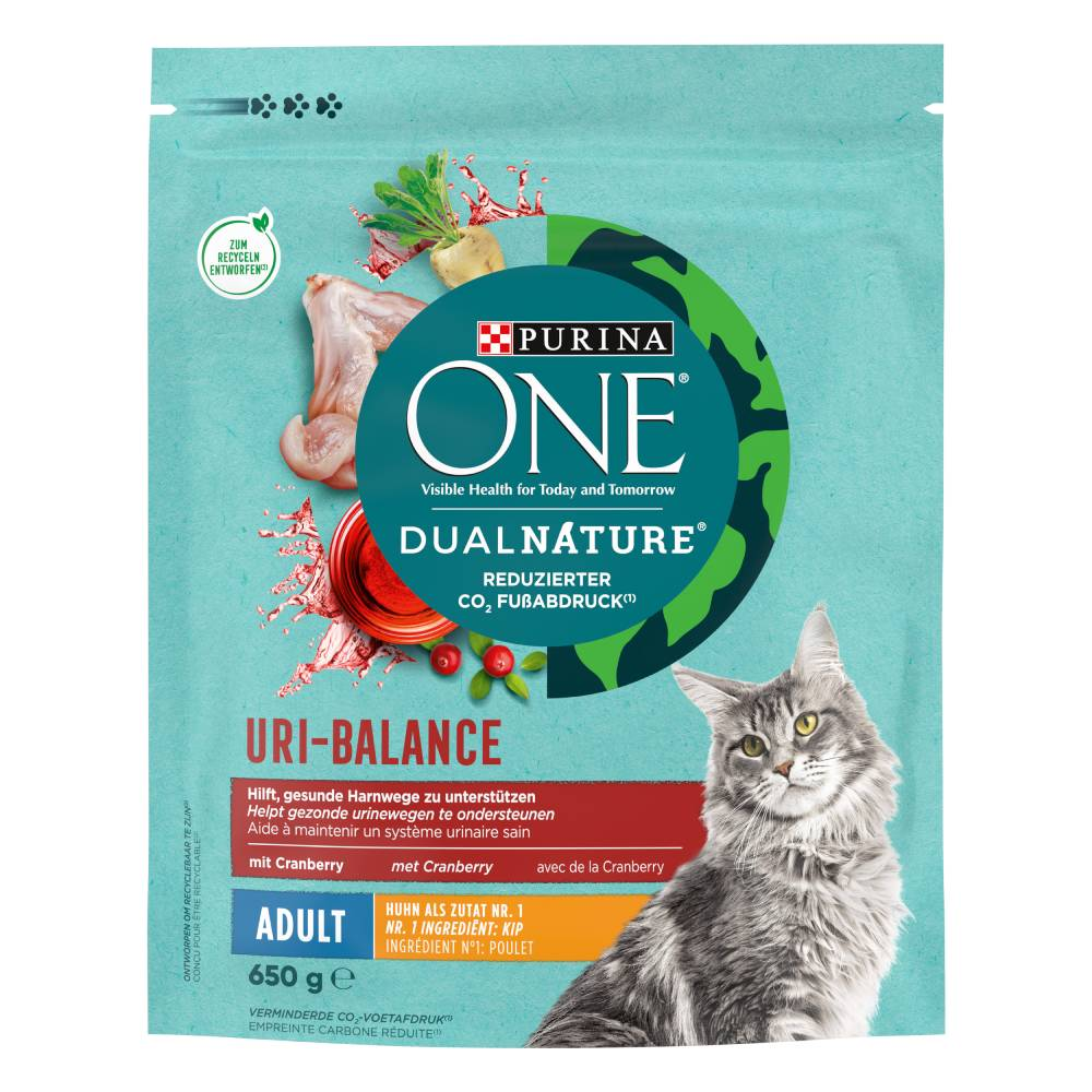 25% taniej! Purina ONE, karma sucha, 2 x 450 g / 650 g / 750 g - Dual Nature Adult, kurczak z żurawiną, 2 x 650 g