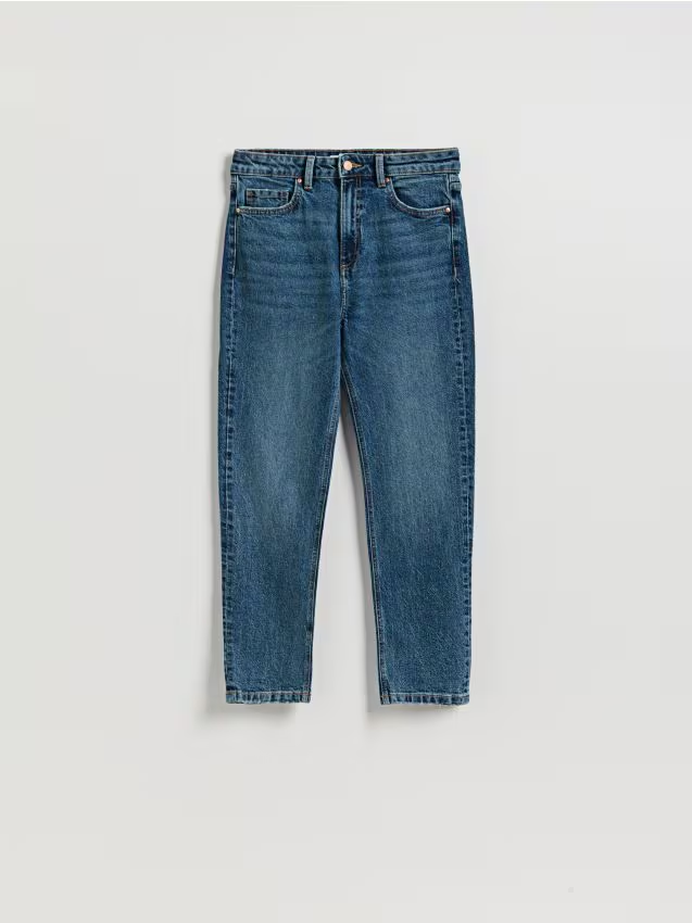Reserved - Jeansy mom fit slim - granatowy